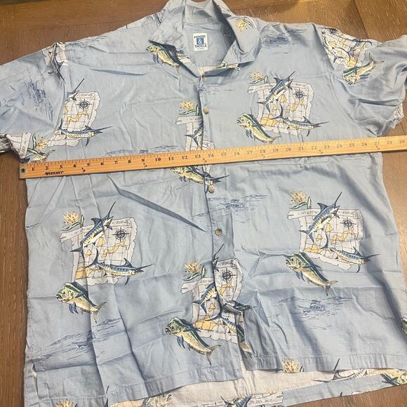 Hook & Tackle Shirt Men Extra Large Fish Swordfish Blue Rayon Blend Button Up - Picture 9 of 11